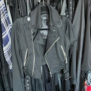 XOXO Women's Black Leather Jacket with Silver Zippers